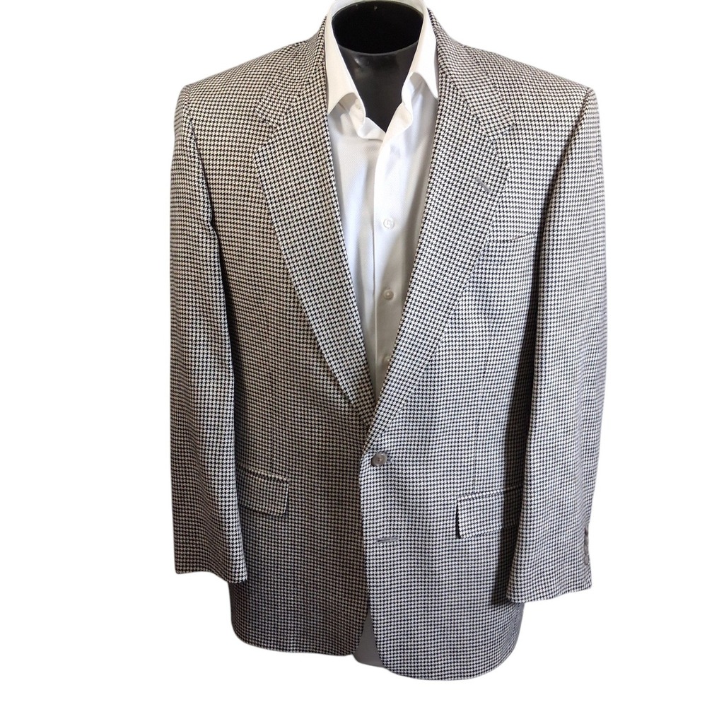 Austin Reed Blazer 42L Gray Houndstooth Woven in Scotland Sport Coat Single Vent